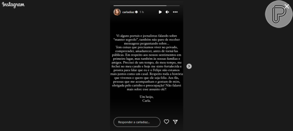 Carla Diaz publicou um texto para anunciar o término do seu relacionamento com Felipe Becari.