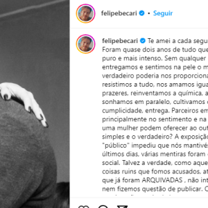 Felipe Becari, por sua vez, publicou um grande texto no Instagram para dar sua versão do término.