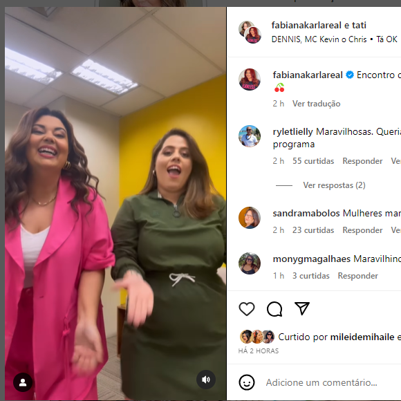 Tati Machado mostrou nova dança com a atriz Fabiana Karla, as duas se conhecem do programa 'Se Joga'.