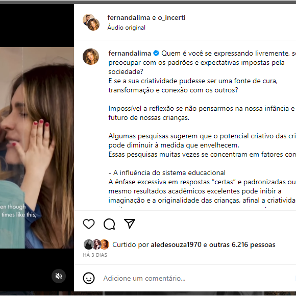 Fernanda Lima anda fazendo conteúdos diferenciados nas suas redes sociais.