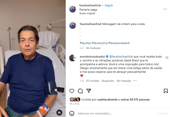 Faustão surgiu nas redes socias para tranquilizar os fãs sobre sua esperar por uma cirurgia já que fotos suas em preto e braco circularam na web passando uma mensagem errada.