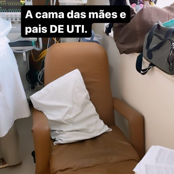 Letícia Cazarré mostrou sua cama no hospital pelo periodo em que a filha estiver internada