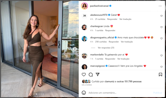 Diogo Nogueira deixa comentário todo apaixonado no Instagram de Paolla Oliveira