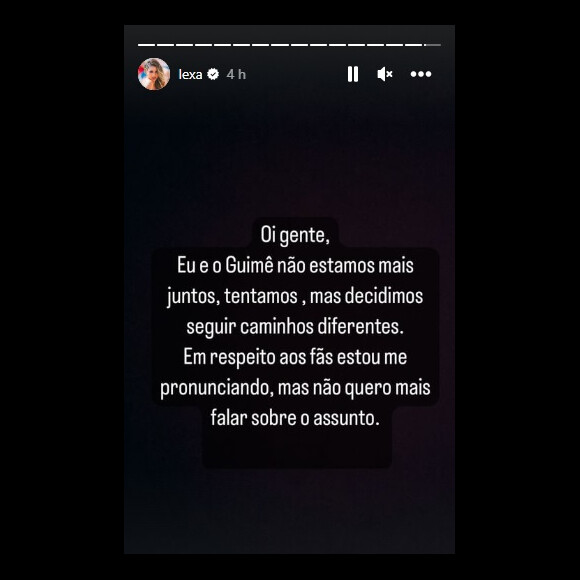 Lexa comunicou o divórcio através das redes sociais
