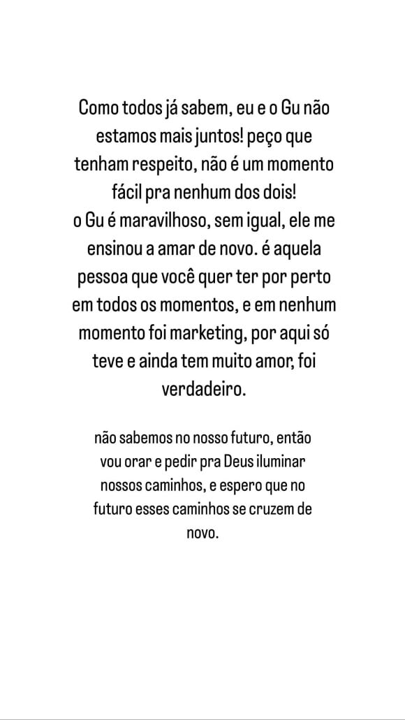 Ana Castela e Gustavo Mioto anunciaram a separação no dia 25 de setembro