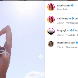 Sabrina Sato escolheu um biquíni ousado para curtir dia de praia em Ibiza