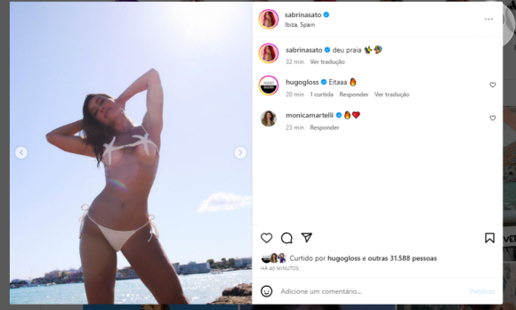 Sabrina Sato escolheu um biquíni ousado para curtir dia de praia em Ibiza