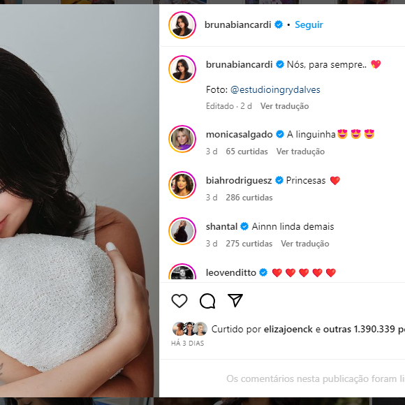 Bruna Biancardi publicou uma foto do ensaio da filha feita pela fotógrafo que morreu repentinamente