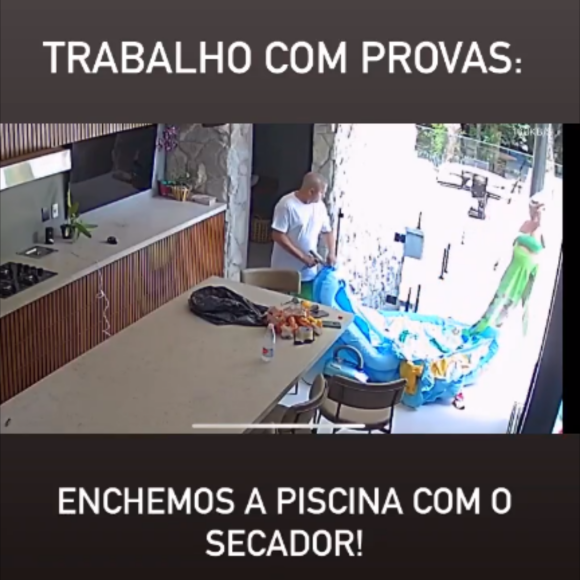 Bárbara Evans resgatou imagens das câmeras de segurança para provar que a piscina foi enchida com secador de cabelo