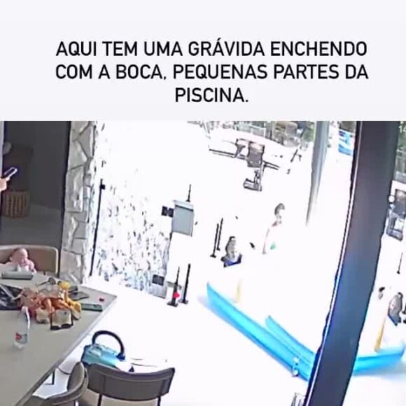 Bárbara Evans também mostrou o momento em que ajudou a encher a piscina com a boca