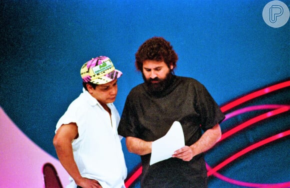 Roberto Manzoni, o Magrão, e Liminha, do SBT, em foto de 1989 do 'Viva a Noite'