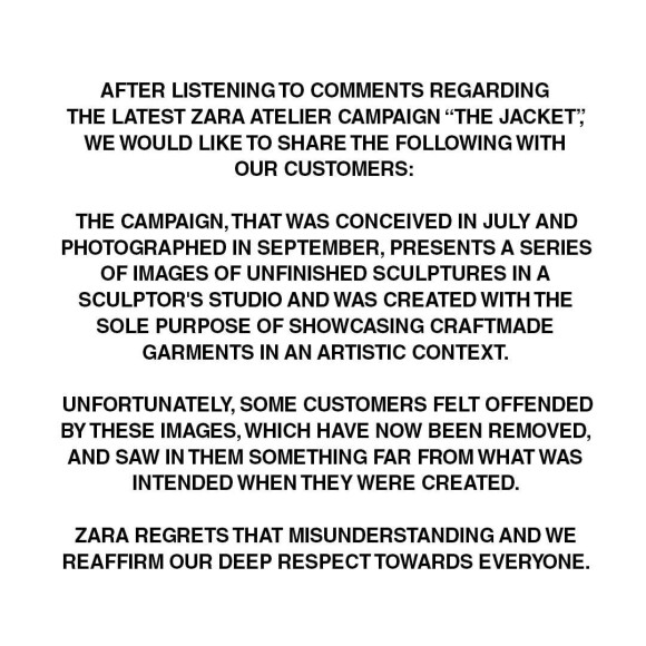 Em comunicado, a Zara revelou que a campanha foi fotografada antes do conflito Palestina-Israle estourar