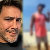 André Marques exibe corpo na praia após engordar 9kg depois de cirurgia bariátrica e afirma: 'É uma luta só sua'