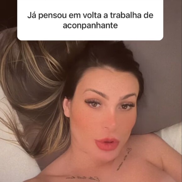 Andressa Urach afirmou que, no momento, não voltaria a ser garota de programa