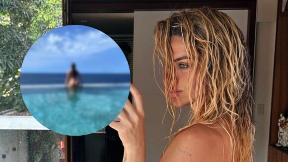 Giovanna Ewbank empina o bumbum com biquíni fio-dental em foto na piscina e detalhe íntimo ganha zoom: 'Gostosa'