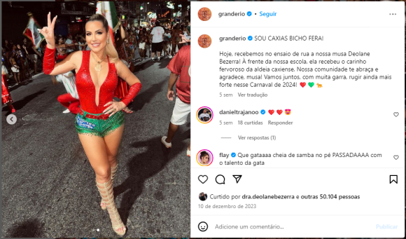 Doutora Deolane Bezerra vai fazer a sua estreia como destaque no Carnaval 2024 pela Grande Rio