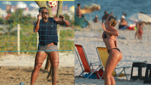 Romário joga futevôlei e a namorada, Dixie Pratt, exibe corpão em praia carioca