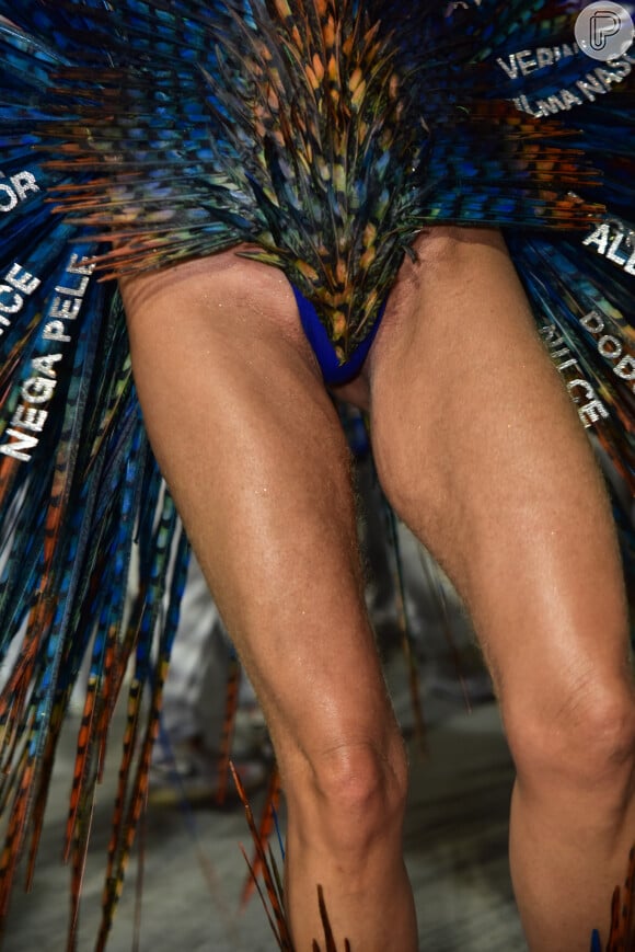 Adriane Galisteu exibiu virilha cavada em sua fantasia, uma de suas principais marcas no Carnaval