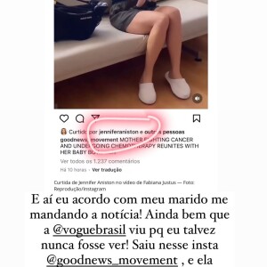 Fabiana Justus comemorou após ter sido notada por Jennifer Aniston
