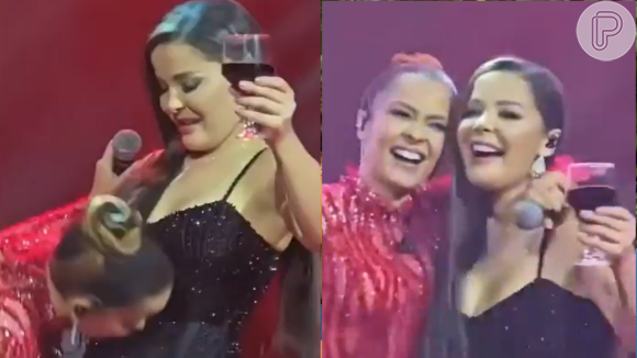 Maraísa revela se está tentando engravidar após receber beijo na barriga da irmã, Maiara, em show