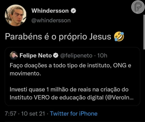 Whindersson Nunes debochou de Felipe Neto