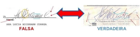 Assinatura de Ana Hickmann: compare a original com a falsificada, vista em diversos documentos