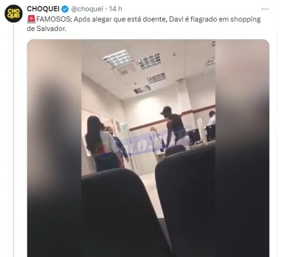 Davi Brito foi visto em um shopping de Salvador horas depois de alegar doença