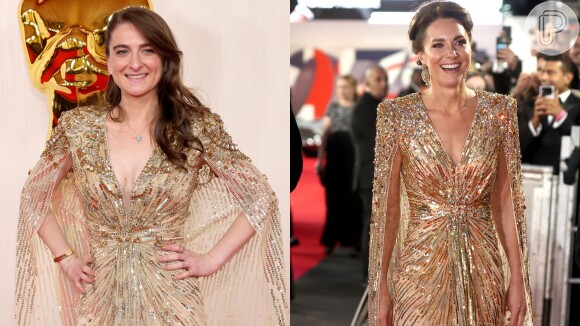 A produtora Sara McFarlane também já repetiu look usado por Kate Middleton, em 2021. Desta vez, ela usou a peça dourada para o Oscar 2024.