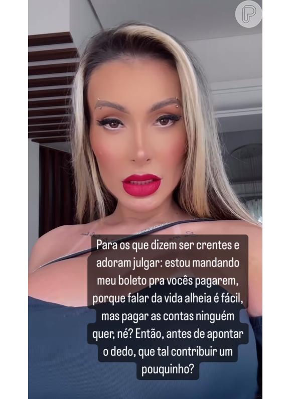 Andressa Urach disse que irá mandar seus boletos para crentes pagarem ao invés de criticá-la