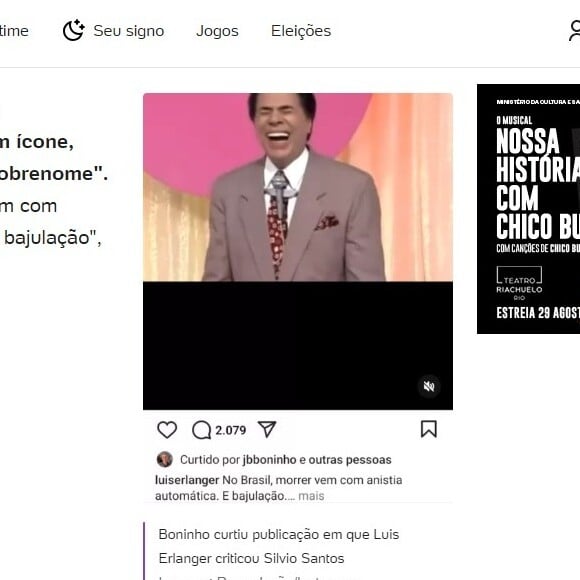 Boninho curtiu a polêmica publicação, segundo um print que circula nas redes sociais e que foi repercutido pelo portal UOL