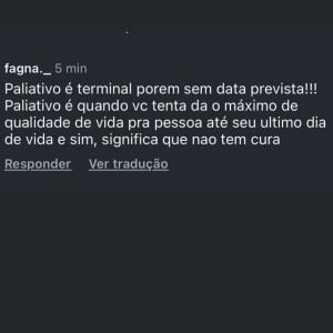 Isabel Veloso também compartilhou post em suas redes sociais explicando a diferença entre paliativo e terminal.