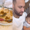 Diversão em família! Bruna Biancardi mostra Neymar dando comida e Mavie toda lambuzada: 'A zona que eles fazem'