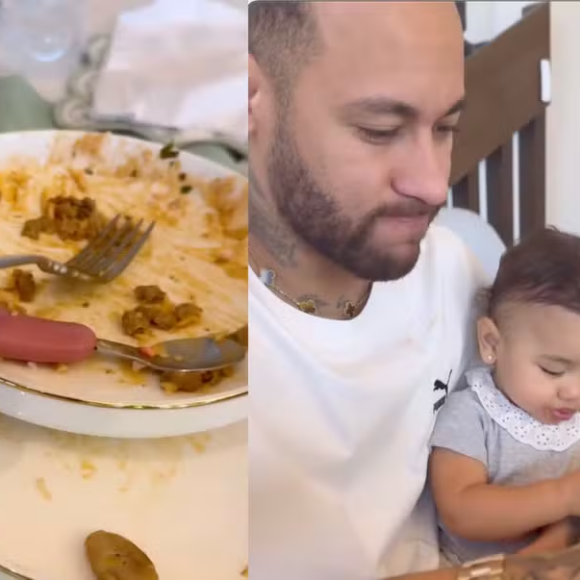 Diversão em família! Bruna Biancardi mostra Neymar dando comida e Mavie toda lambuzada: 'A zona que eles fazem'