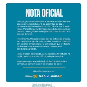 Agressão de Datena a Pablo Marçal gerou nota de repúdio do candidato do PRTB