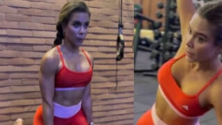 Bruna Leticia, mulher de Diego Ribas, tem rotina de treino intensa com exercícios de braço, leg press e agachamento. Veja vídeo!