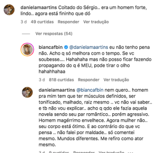 Bianca Bin também lidou com as críticas da melhor maneira e rebateu uma internauta dizendo que Guizé estava muito magro