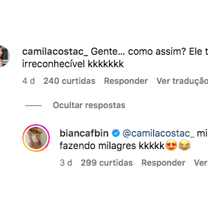 Bianca Bin recebeu vários comentários sobre a aparência diferente de Sérgio Guizé e respondeu muitos deles