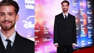 Clássico! João Guilherme aposta em terno oversized para prestigiar Bruna Marquezine no lançamento de 'Amor da Minha Vida'