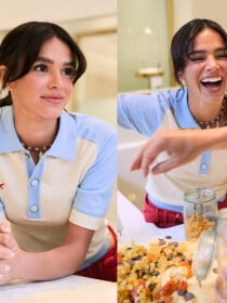 Bruna Marquezine monta look tricolor comfy para 'publi' com Cedric Grolet; atriz é 1ª brasileira a gravar com confeiteiro famoso