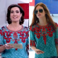 Fátima Bernardes repete blusa de Marina Ruy Barbosa e comenta: 'Não sabia'