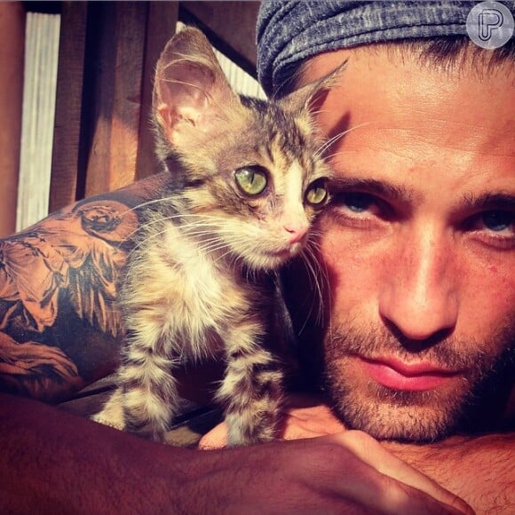 Bruno é um amante dos animais: 'Minha Sardinha! #adote #cat #desabandone #férias'
