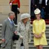 Kate Middleton estava acompanhada de seu sogro, o príncipe Charles, e da duquesa de Cornualha, Camilla