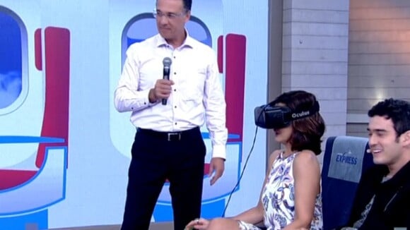 Fátima Bernardes faz simulação de voo de avião no programa 'Encontro': 'Zonza'
