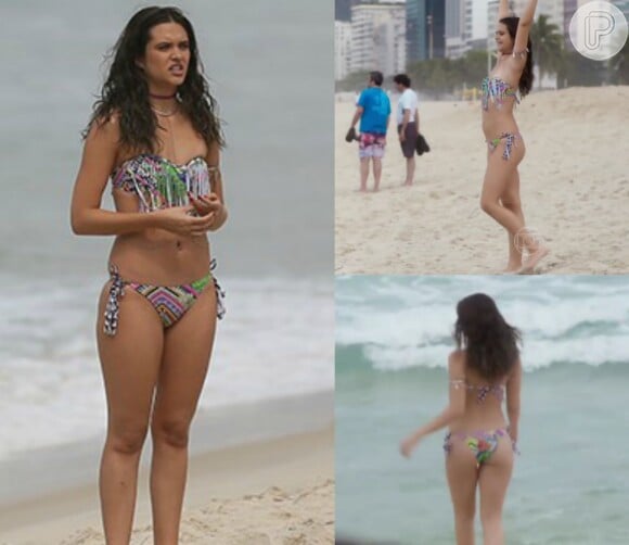 Juliana Paiva exive boa forma em cena na praia da novela 'Totalmente Demais'