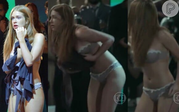 Marina Ruy Barbosa apareceu de lingerie no capítulo de 'Totalmente Demais' exibido em 30 de novembro de 2015. Atacada por um bêbado, Eliza, sua personagem, acabou a noite com o vestido rasgado no meio de uma festa