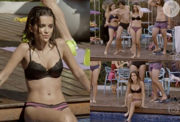 manu Gavassi exibiu as curvas ao cair na piscina em cena de 'Malhação' usando apenas lingerie