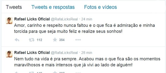 Rafael, do 'BBB15', posta mensagem de fim de namoro com Talita, no Twitter: 'Nem tudo na vida é pra sempre'