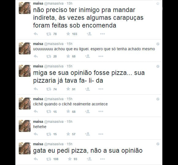 Maisa Silva disparou tuites ácidos na noite desse domingo, 14 de junho de 2015