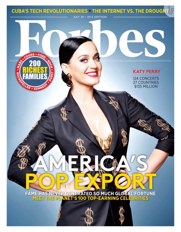 A edição de julho da revista 'Forbes' leva Katy Perry na capa. Ela foi a cantora mais bem paga dos últimos 12 meses