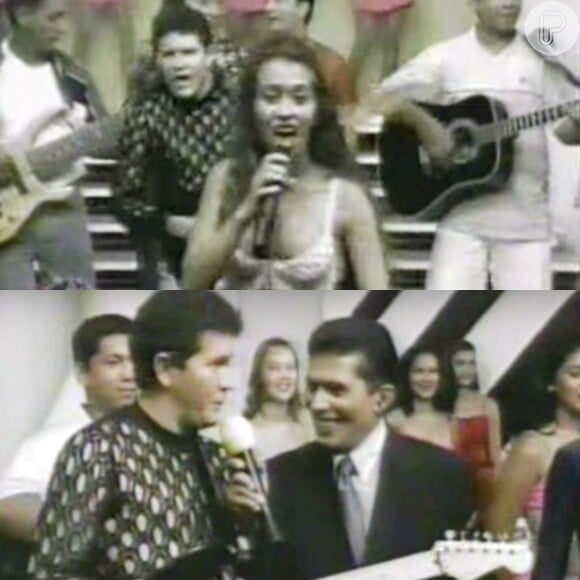 Joelma e Chimbinha no 'Programa Carlos Santos', exibido em TV do Nordeste. Foi a primeira apresentação da banda Calypso na telinha